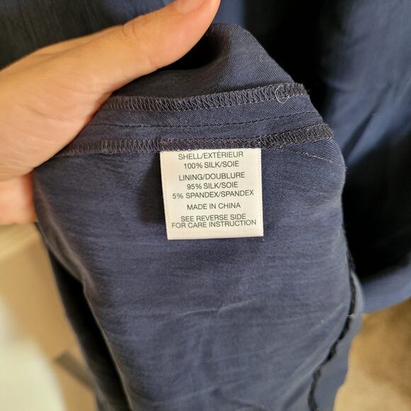 Theyskens Theory Silk Dress Navy Blue Maxi Unique Neckline - Picture 4 of 9